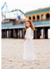 Ivory Lace V Neck Ruffle Boho Beach Flower Girl Dress